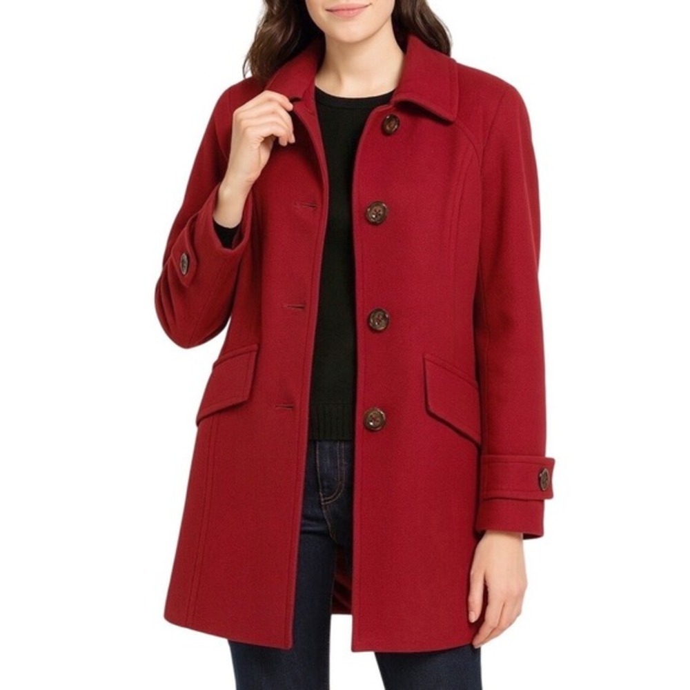 London Fog Womens Red Wool Blend Car Coat Button Front Jacket L Preppy 63-04